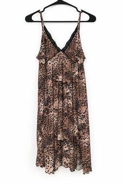 Y2K Leopard Print Mini Slip Dress Brown Black Lace Nick & Sarah 90s fashion L